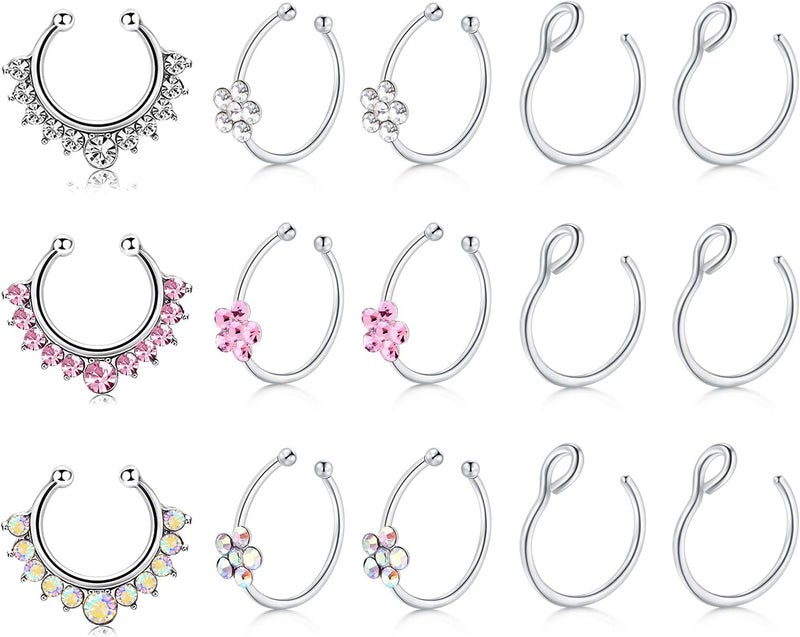 AVYRING Fake Nose Ring Fake Piercings Fake Nose Rings Nose Cuffs Fake Nose Piercing Fake Nose Hoop Faux Nose Rings for Women Faux Nose Ring Fake Piercing Fake Nose Cuff Sliver Gold Black - Image 1